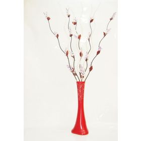 M3Decorium Desenli Kırmızı 5 Adet Mor Üzüm 5 Adet Krem Dal 60cm Vazo