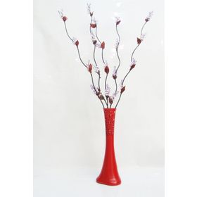 M3Decorium Desenli Kırmızı 5 adet Mor Üzüm Çiçek 60cm Vazo
