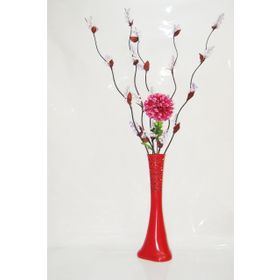 M3Decorium Desenli Kırmızı 5 Adet Mor Üzüm Ortanca 60cm Vazo