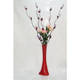M3Decorium Desenli Kırmızı 5 adet Mor Üzüm Pembe Gül 60cm Vazo