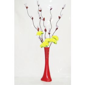 M3Decorium Desenli Kırmızı 5 adet Mor Üzüm Sarı Çiçek 60cm Vazo