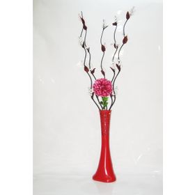 M3Decorium Desenli Kırmızı 5 adet Üzüm Çiçekler Ve Ortanca 60cm Vazo