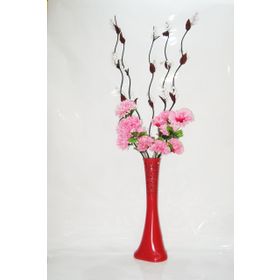 M3Decorium Desenli Kırmızı Çiçekler 60cm Vazo