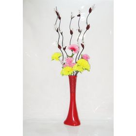 M3Decorium Desenli Kırmızı Çiçekler 60cm Vazo