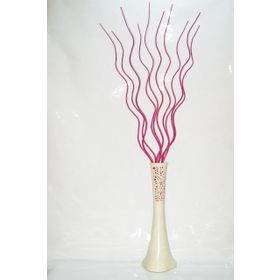M3Decorium Desenli Krem 10 adet Fuşya Dallar 60cm Vazo
