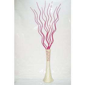 M3Decorium Desenli Krem 10 adet Fuşya Dallar 60cm Vazo