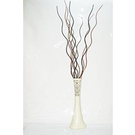 M3Decorium Desenli Krem 10 Adet Kahve Siyah Dallı Köşesu 60cm Vazo