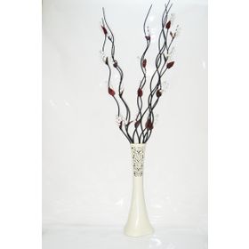 M3Decorium Desenli Krem 5 Adet Beyaz Üzüm Çiçek 5 Adet Siyah Dal 60cm Vazo