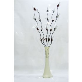 M3Decorium Desenli Krem 5 Adet Beyaz Üzüm Çiçek 60cm Vazo