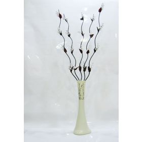 M3Decorium Desenli Krem 5 Adet Beyaz Üzüm Çiçek 60cm Vazo