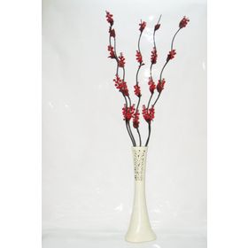 M3Decorium Desenli Krem 5 adet Kırmızı Üzüm Çiçek 60cm Vazo