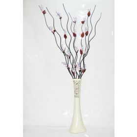 M3Decorium Desenli Krem 5adet Mor Üzüm 5 Adet Siyah Dal 60cm Vazo