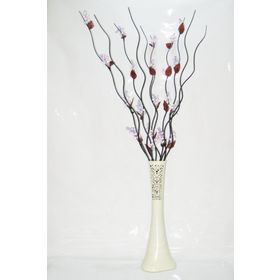 M3Decorium Desenli Krem 5adet Mor Üzüm 5 Adet Siyah Dal 60cm Vazo