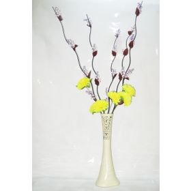 M3Decorium Desenli Krem Rengi 5 adet Mor Üzüm Sarı Çiçek 60cm Vazo
