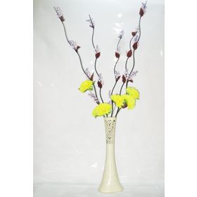 M3Decorium Desenli Krem Rengi 5 adet Mor Üzüm Sarı Çiçek 60cm Vazo