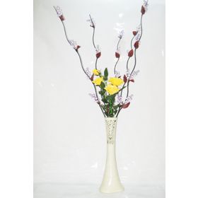 M3Decorium Desenli Krem Rengi 5 adet Mor Üzüm Sarı Gül 60cm Vazo