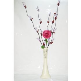 M3Decorium Desenli Krem Rengi 5 adet Mor Üzüm ve Ortanca 60cm Vazo