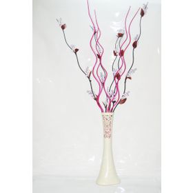 M3Decorium Desenli Krem Üzüm ve Fuşya Dallar 60cm Vazo