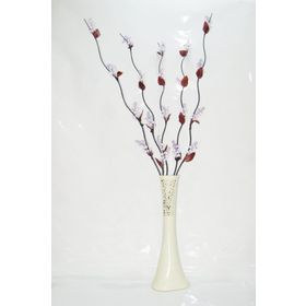 M3Decorium Desenli Krem Uzun 5 adet Mor 20 Salkım Üzüm ve Yaprak 60cm Vazo