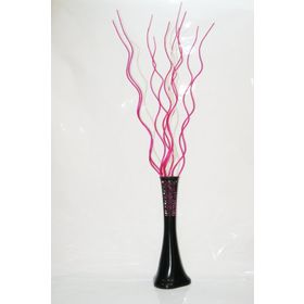 M3Decorium Desenli Siyah 10 Adet Fuşya 5adet Krem Dal 60cm Vazo