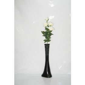 M3Decorium Desenli Siyah Beyaz Gül 60cm Vazo