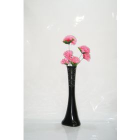 M3Decorium Desenli Siyah Pembe Çiçek 60cm Vazo