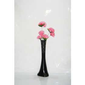 M3Decorium Desenli Siyah Pembe Çiçek 60cm Vazo