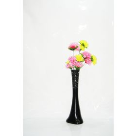 M3Decorium Desenli Siyah Pembe Sarı Çiçek 60cm Vazo
