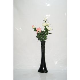 M3Decorium Desenli Siyah Pembe Sarı Gül 60cm Vazo