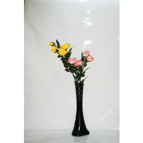 M3Decorium Desenli Siyah Pembe Sarı Gül 60cm Vazo