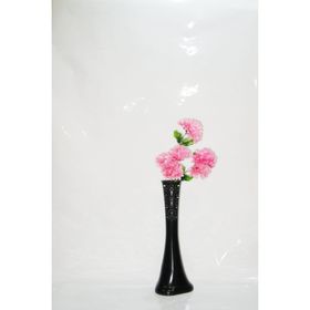 M3Decorium Desenli Uzun Siyah Pembe Ortanca 60cm Vazo