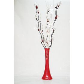 M3Decorium Kırmızı Desenli 5 Adet Beyaz Üzüm 5 Adet Krem Dallar 60cm Vazo