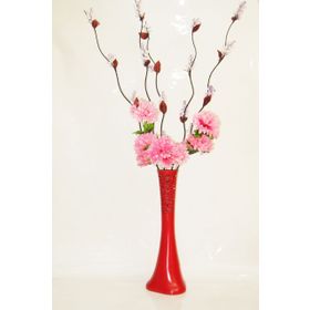 M3Decorium Kırmızı Desenli 5 adet Mor Üzum ve Çiçekler 60cm Vazo