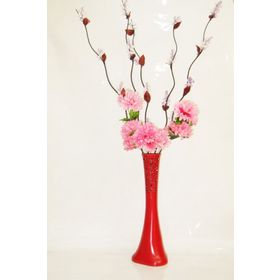 M3Decorium Kırmızı Desenli 5 adet Mor Üzum ve Çiçekler 60cm Vazo