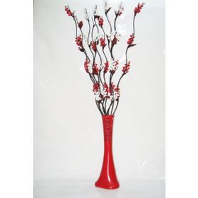 M3Decorium Kırmızı Desenli 5 Kırmızı 5 Beyaz Üzüm Çiçek 60cm Vazo