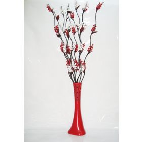 M3Decorium Kırmızı Desenli 5 Kırmızı 5 Beyaz Üzüm Çiçek 60cm Vazo