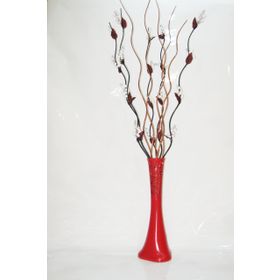 M3Decorium Kırmızı Desenli Beyaz 5 adet Üzüm 5 adet Kahve Dallar 60cm Vazo