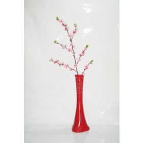 M3Decorium Kırmızı Desenli Pembe Bahar Dalı 60cm Vazo