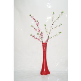 M3Decorium Kırmızı Desenli Pembe Beyaz Bahar Dalı 60cm Vazo