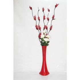 M3Decorium Kırmızı Kırmızı 5 Adet Üzüm Çiçek Beyaz Gül 60cm Vazo