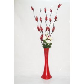M3Decorium Kırmızı Kırmızı 5 Adet Üzüm Çiçek Beyaz Gül 60cm Vazo