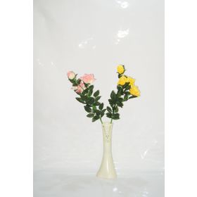 M3Decorium Krem Rengi Desenli Pembe Sarı Gül 40cm Vazo