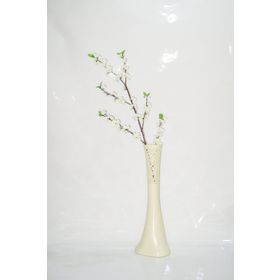 M3Decorium Krem Rengi İşlemeli Beyaz Bahar Dalı 60cm Vazo
