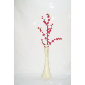 M3Decorium Krem Rengi İşlemeli Fuşya Bahar Dalı 60cm Vazo