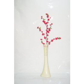 M3Decorium Krem Rengi İşlemeli Fuşya Bahar Dalı 60cm Vazo