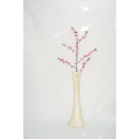 M3Decorium Krem Rengi İşlemeli Pembe Bahar Dalı 60cm Vazo