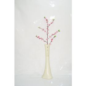 M3Decorium Krem Rengi İşlemeli Pembe Bahar Dalı 60cm Vazo
