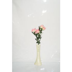 M3Decorium Krem Rengi İşlemeli Pembe Gül 40cm Vazo