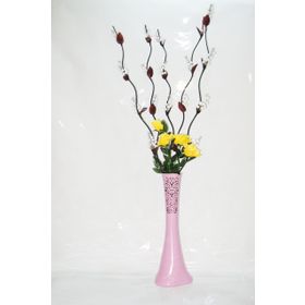 M3Decorium Pembe Desenli Uzun 5 Adet Beyaz Salkım Üzüm 4 Sarı Gül 60cm Vazo