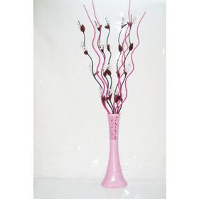 M3Decorium Pembe Desenli Uzun 5 Adet Beyaz Üzüm 5 Adet Fuşya Dal 60cm Vazo